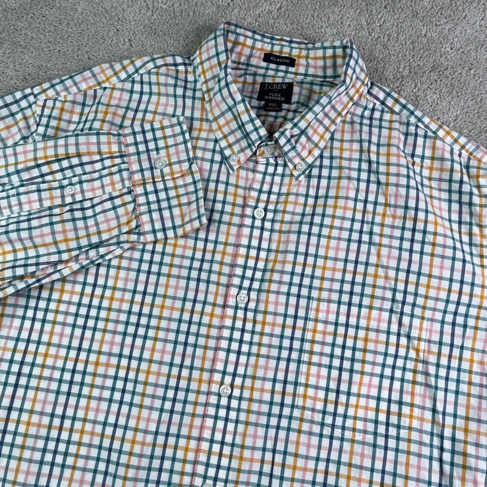 J Crew Shirt Mens XXL Multicolor Check Flex Washed Classic Fit Button Down Prep